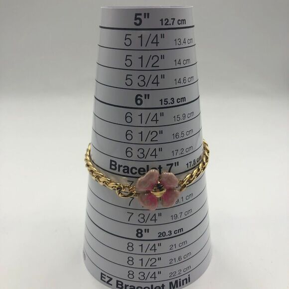 18K Gold Plated Women's Bracelet with Pink Flower Hypoallergenic Waterproof - Picture 10 of 10